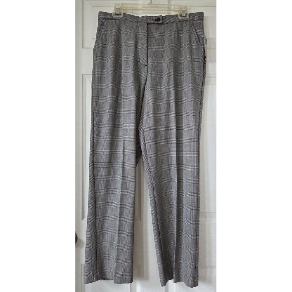 INVESTMENTS Black & Ivory Glen Plaid Slim FX Pants Straight Leg Women's 14R NWT